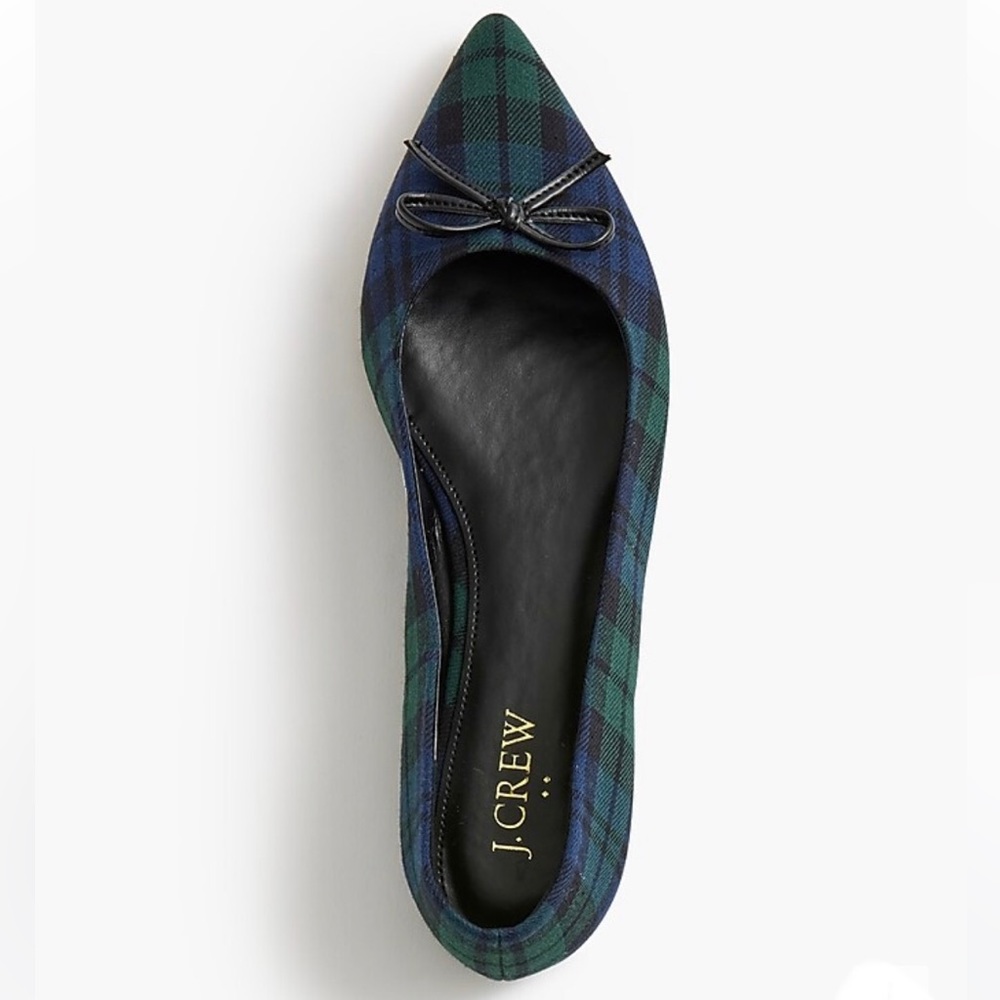 *NWT* J. Crew Black Watch Plaid Tartan Pointed-Toe Bow Ballet Flats